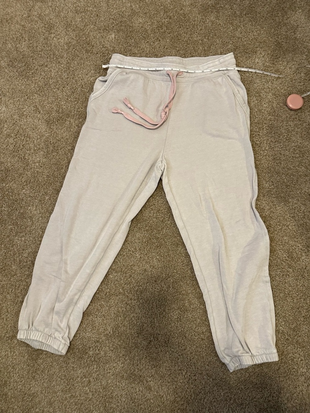 Anthropologie Beige Jogger Sweatpants with Pink Drawstring - Picture 2 of 4